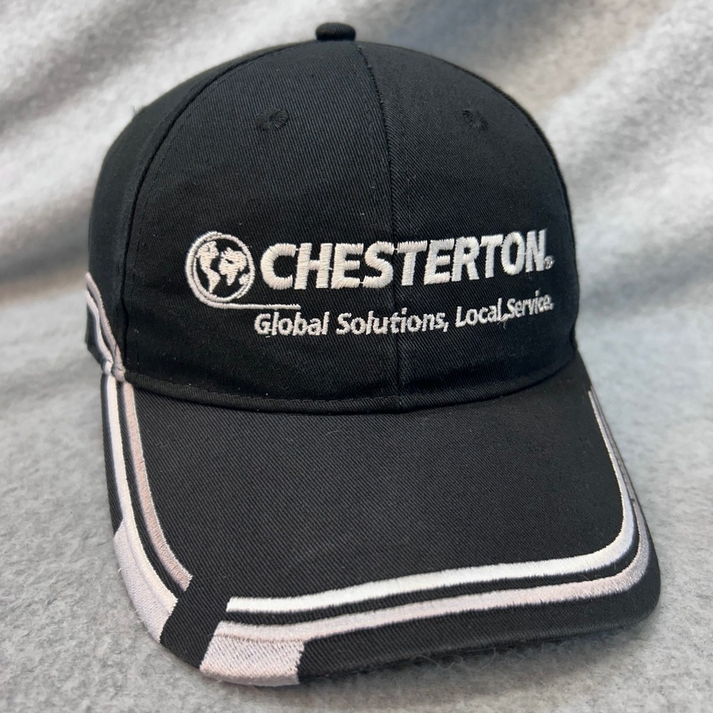 Chesterton Logo Mens Black Legend Hat Global Solutions Local Service OSFA
